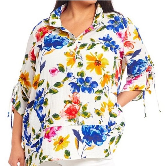 John Mark Abstract Bright Floral Tunic Shirt women’s size L - Picture 1 of 5